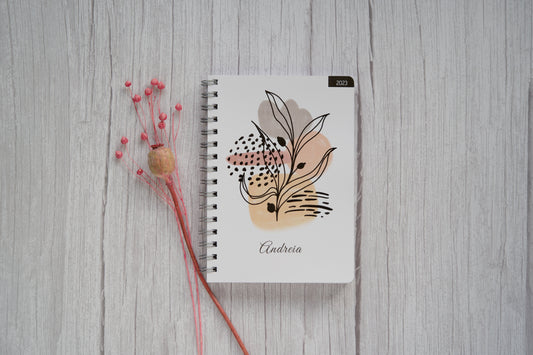 agenda personalizada com nome e capa com aguarela boho