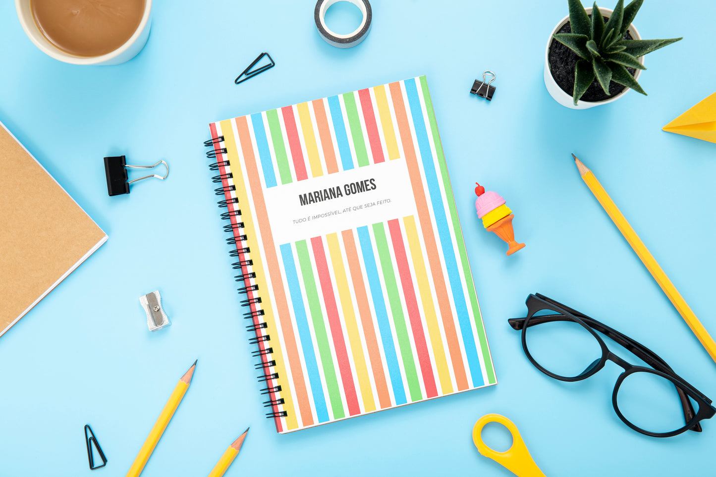 agenda personalizada com nome e cores de verao
