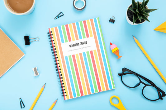 agenda personalizada com nome e cores de verao