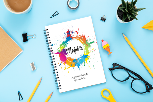 agenda personalizada com nome e spots criativos de tintas coloridas