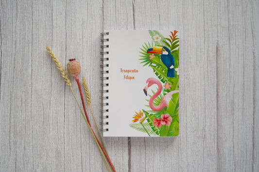 agenda personalizada com nome e capa com tema exotico