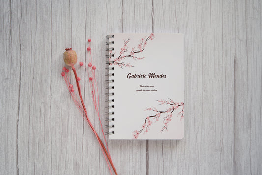 agenda personalizada com nome e capa com ramagens sakura