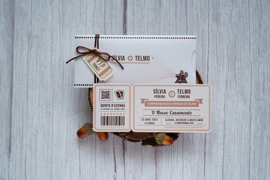 convite de casamento estilo bilhete de cinema