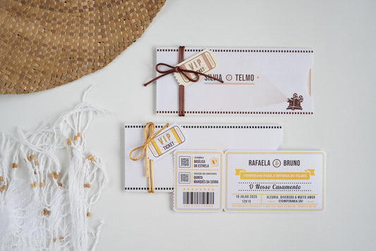 convite de casamento estilo bilhete de cinema