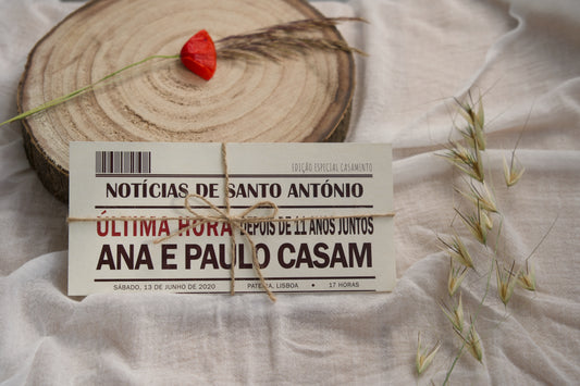 convite de casamento estilo jornal personalizado