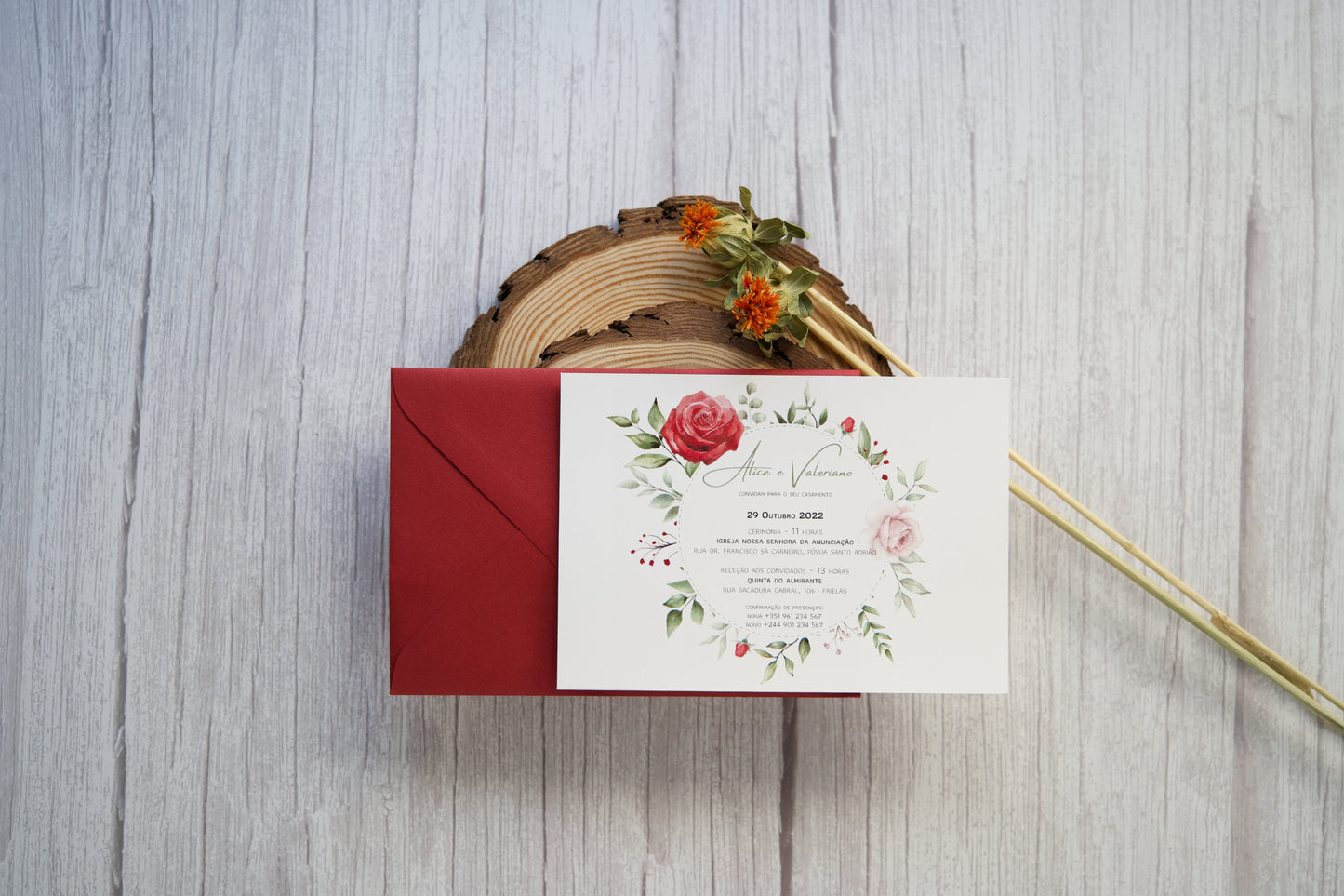 convite de casamento floral aguarela