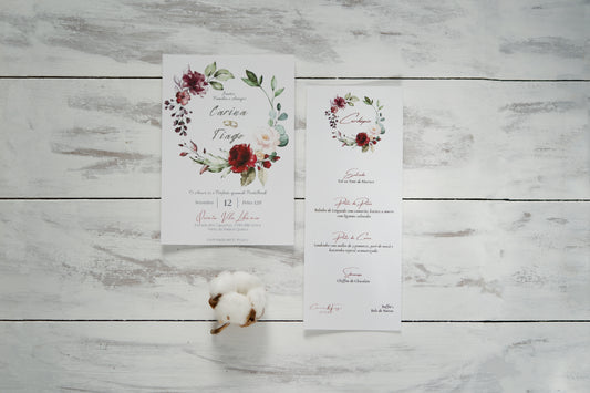 convite de casamento floral marsala