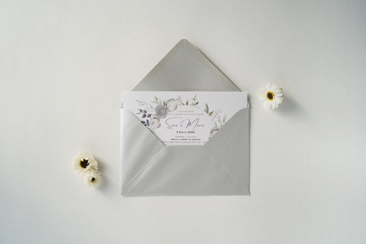 convite de casamento floral aguarela prateado