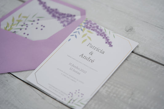 convite de casamento lilas lavanda
