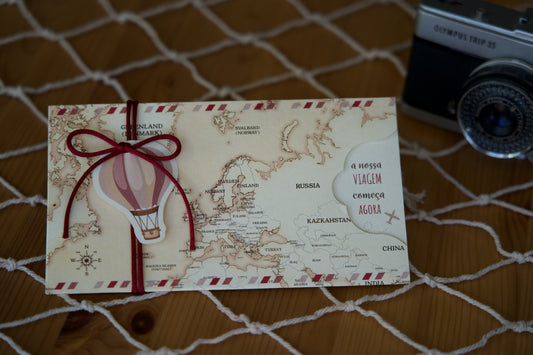 convite de casamento com mapa mundi