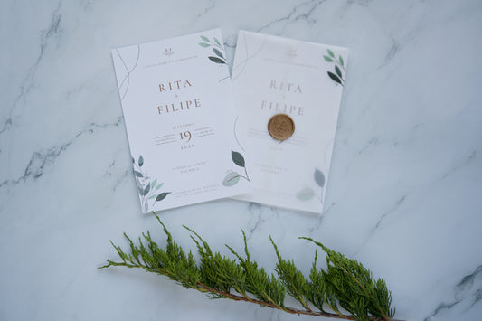 convite de casamento com papel vegetal e lacre