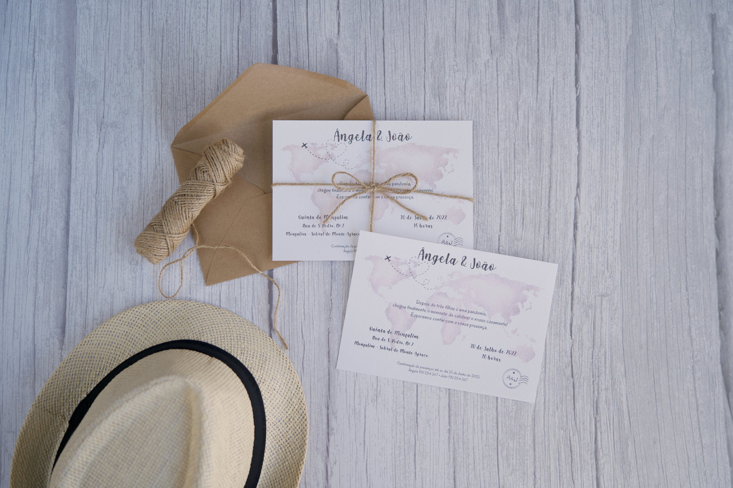 convite de casamento viagens estilo rustico