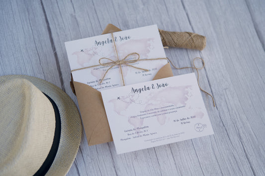 convite de casamento viagens estilo rustico