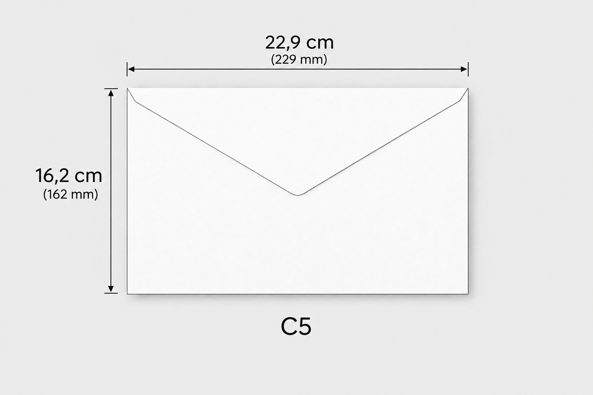 Esquema com as medidas de um envelope C5 - Tenda de Papel