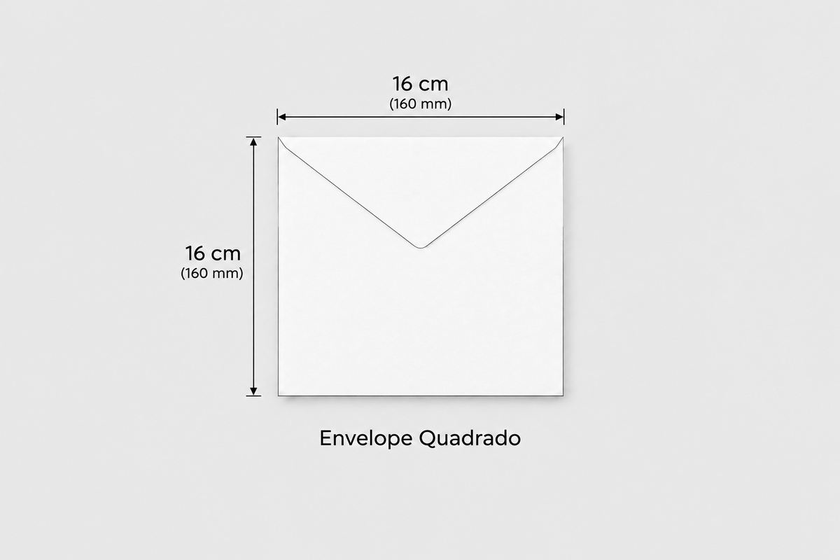 Esquema com as medidas de um envelope quadrado 16x16 cm - Tenda de Papel