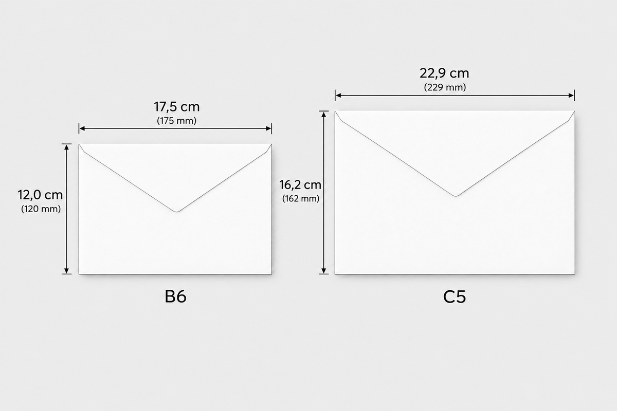 Esquema comparativo envelopes B6 e C5 - Tenda de Papel