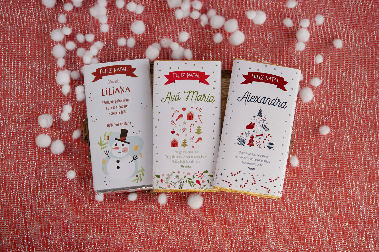 Tablete de chocolate personalizada de Natal com embalagem impressa e nome — Tenda de Papel