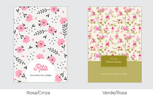 Caderno personalizado com nome e frase inspiradora — opções de capa disponíveis