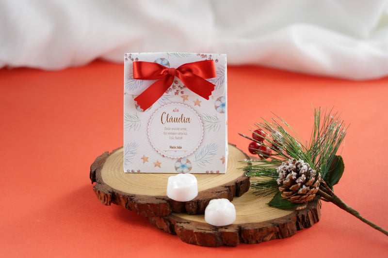 Mini-sabonetes decorativos de Natal em bolsa personalizada com dedicatória — Tenda de Papel