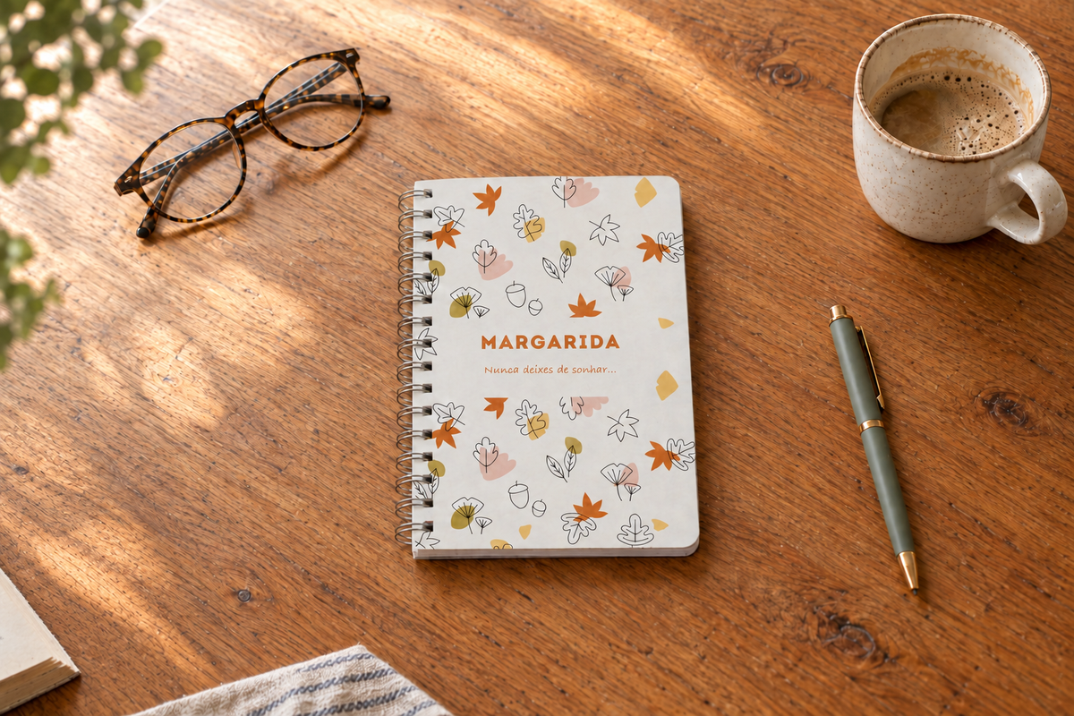 Agenda personalizada A5 — capa Outono com ambiente acolhedor