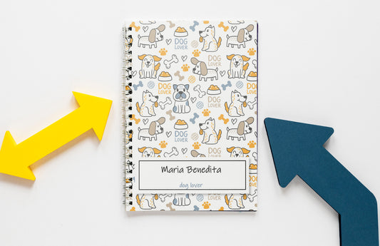 agenda personalizada com nome e capa com caes patuscos
