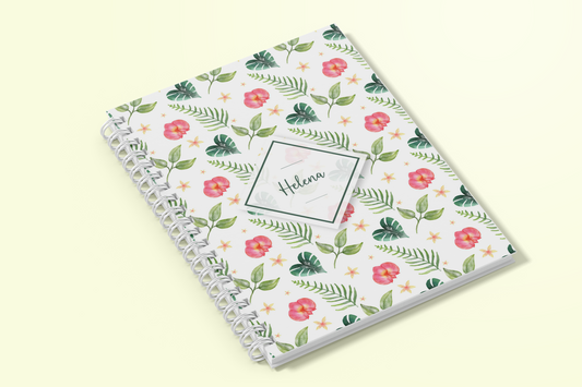 Agenda personalizada A5 — capa Tropical com motivos vibrantes e coloridos