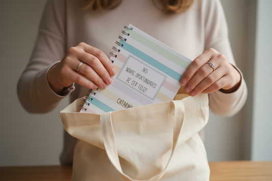 Agenda personalizada com nome A5 — capa Ser Feliz com design inspirador