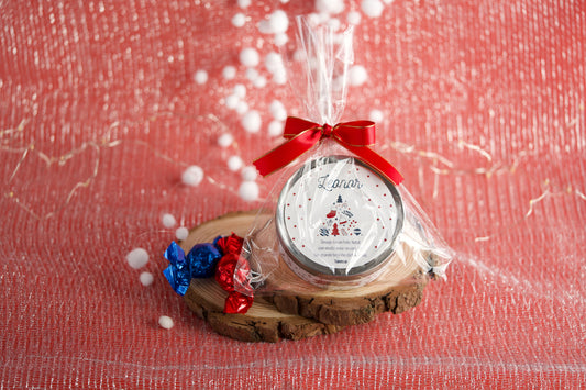 Bombons de Natal em lata personalizada com motivos natalícios — Tenda de Papel