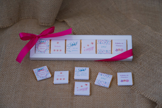Chocolates personalizados com design floral para educadora — prenda de fim do ano letivo