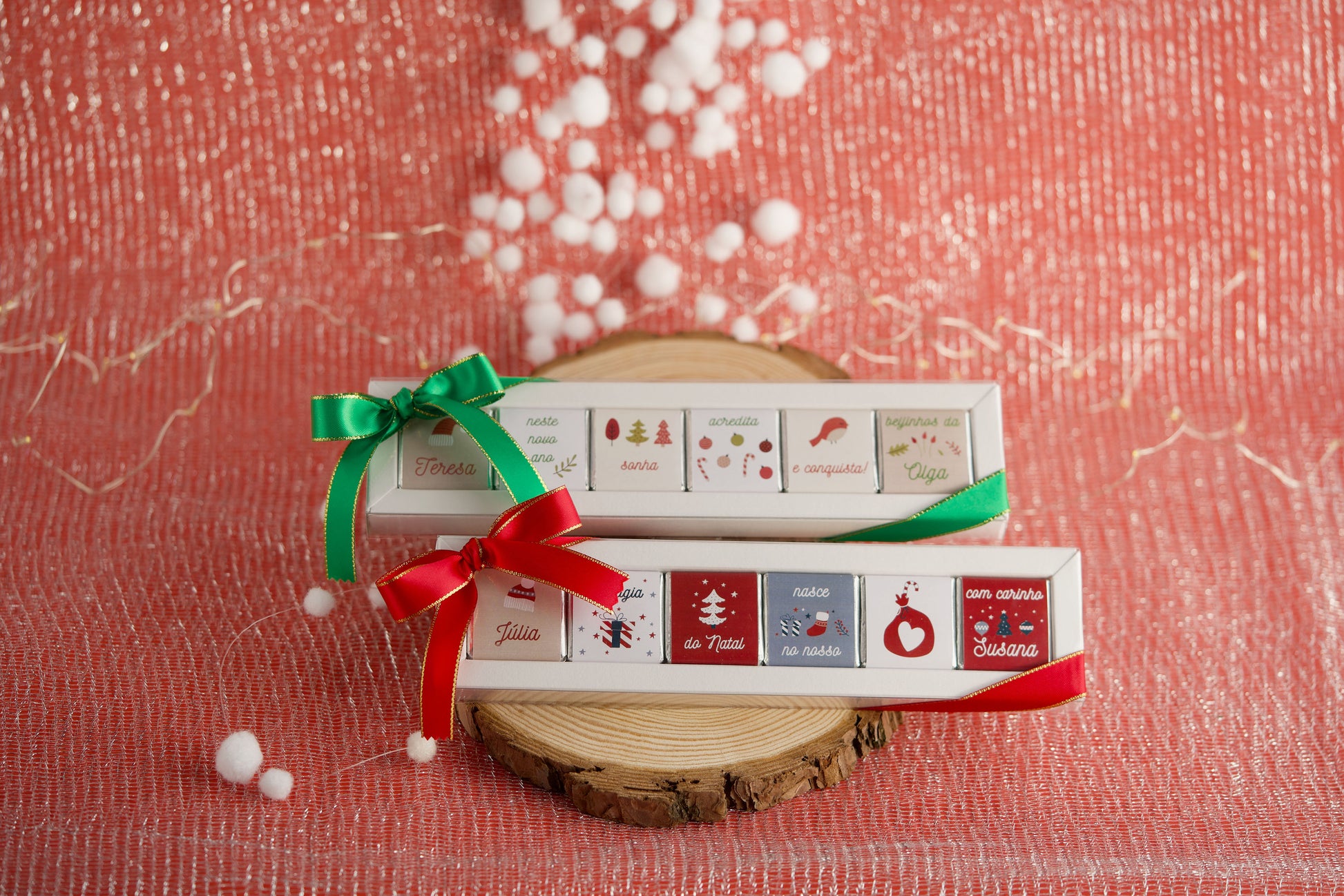 Chocolates de Natal personalizados — dois temas à escolha com napolitanas de chocolate de leite — Tenda de Papel