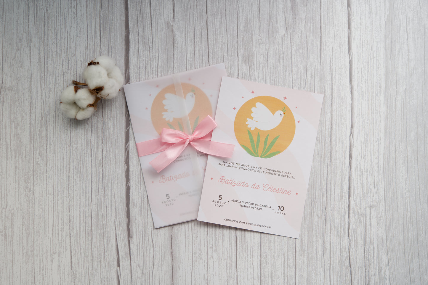convite de batizado para menina pomba
