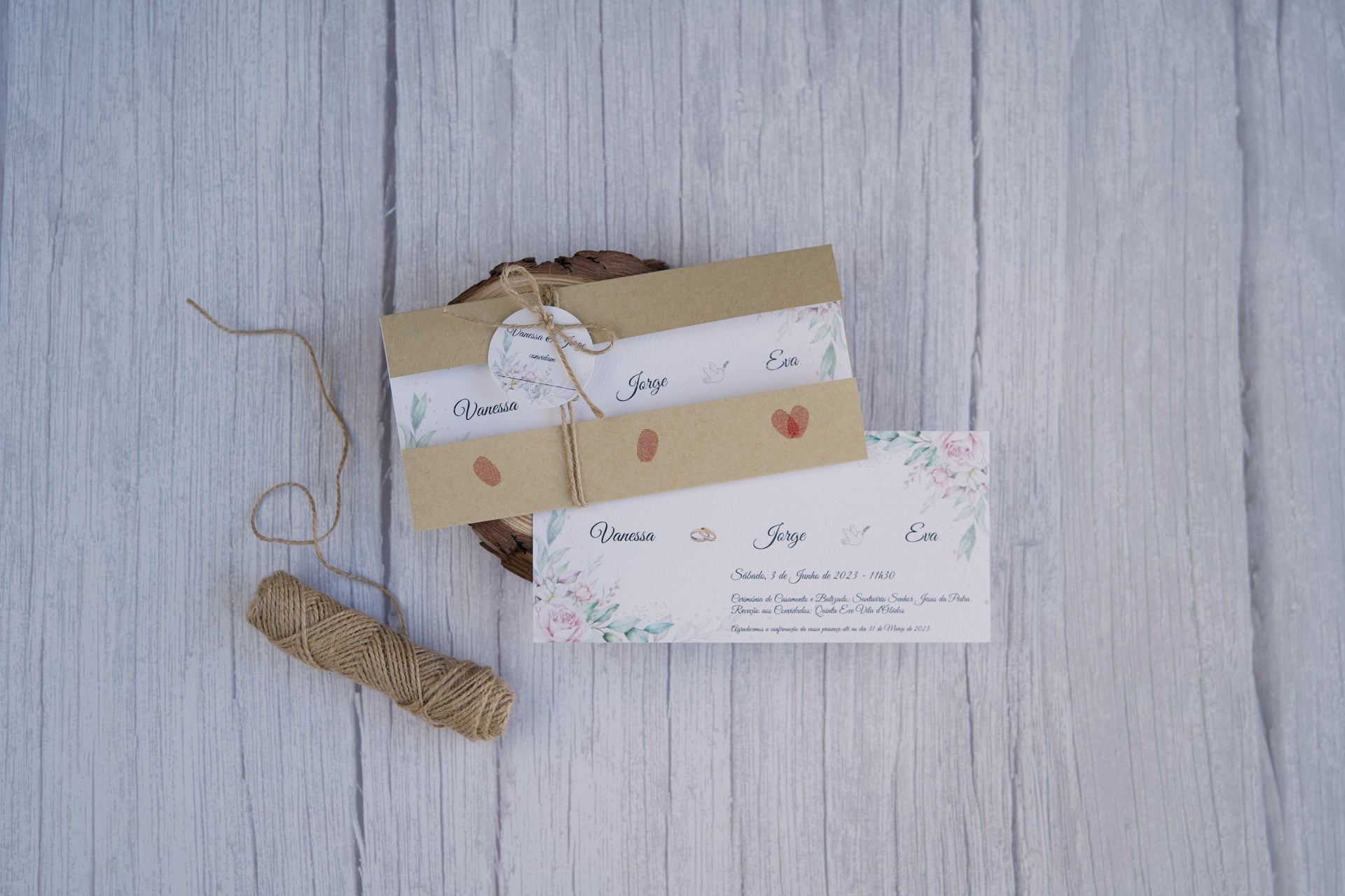 Convite de casamento e batizado - Floral Kraft