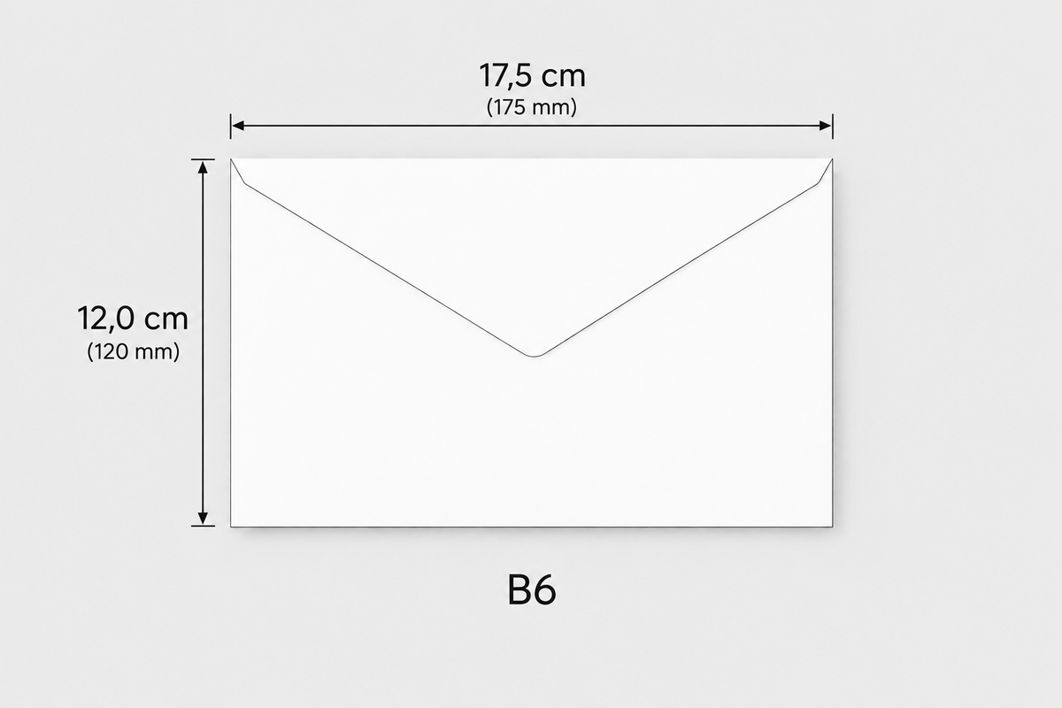 Esquema com as medidas de um envelope B6 - Tenda de Papel