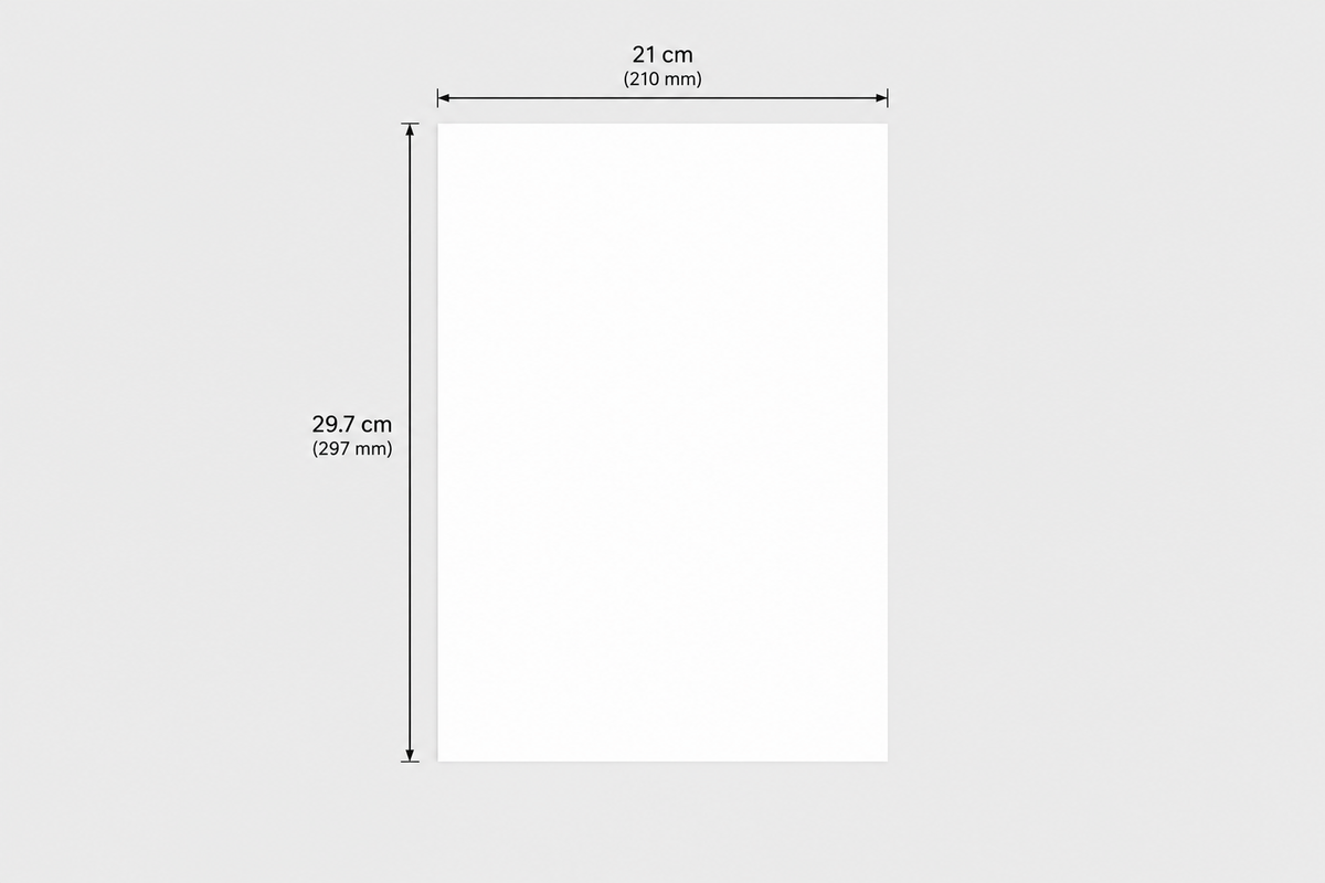 Esquema com as medidas de uma folha A4 (21 x 29,7 cm) — Tenda de Papel