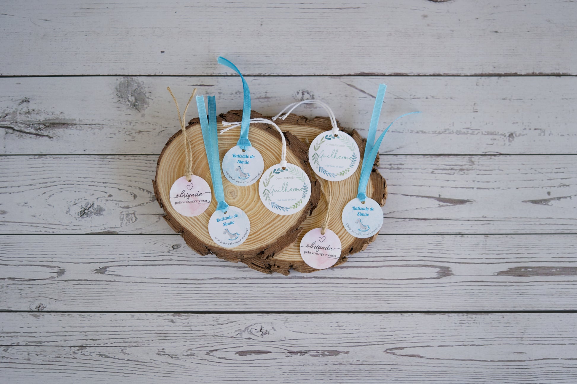 Etiquetas personalizadas redondas para lembranças de casamento ou batizado