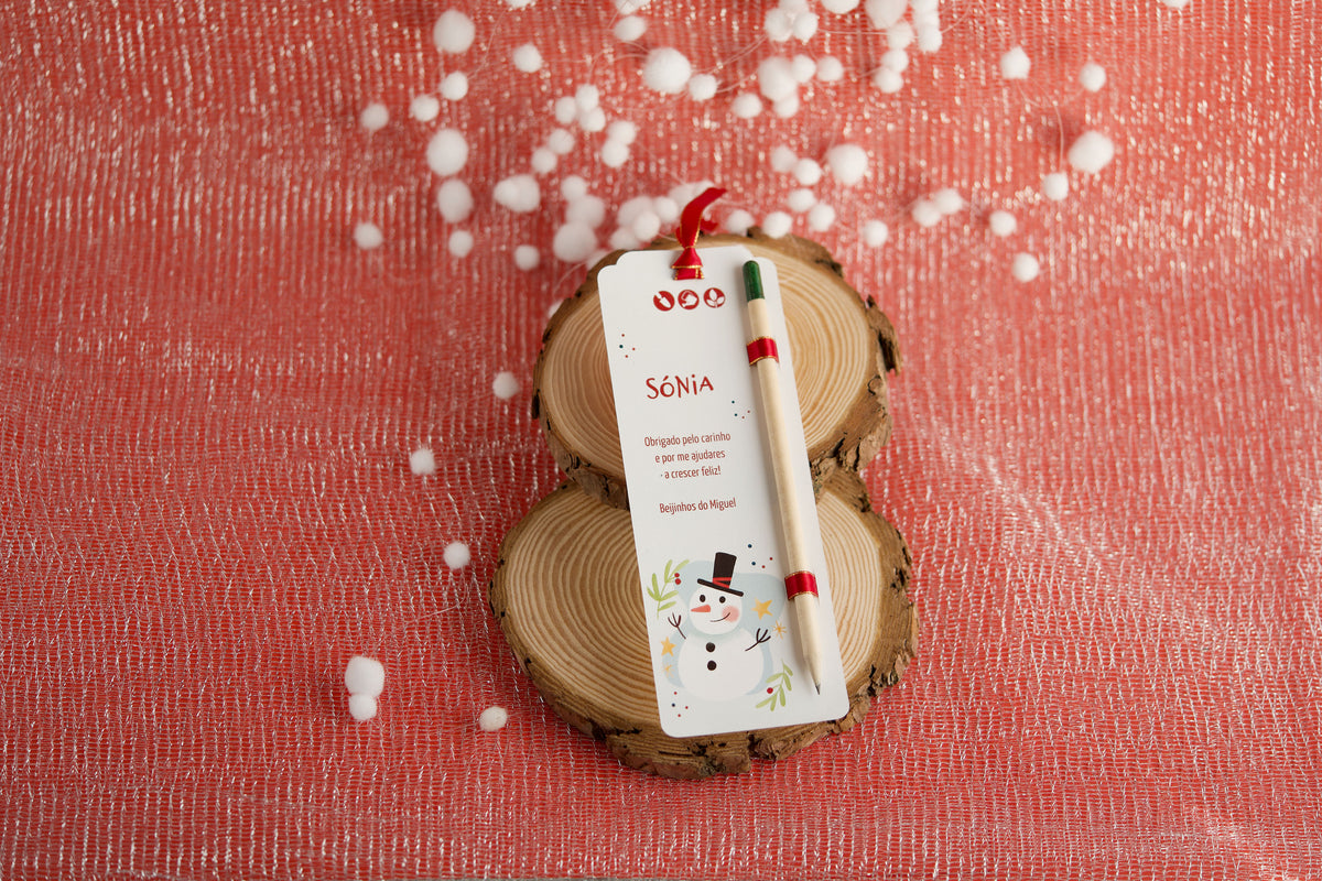 Lápis plantável Sprout com marcador boneco de neve e fita de cetim — prenda de Natal personalizada