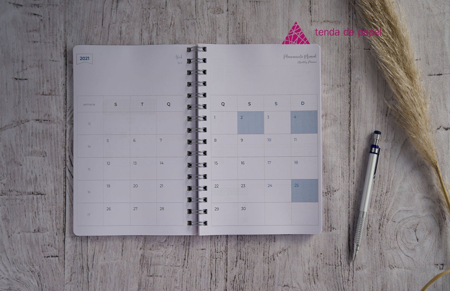 Agenda personalizada A5 — planner mensal e registo de aniversários