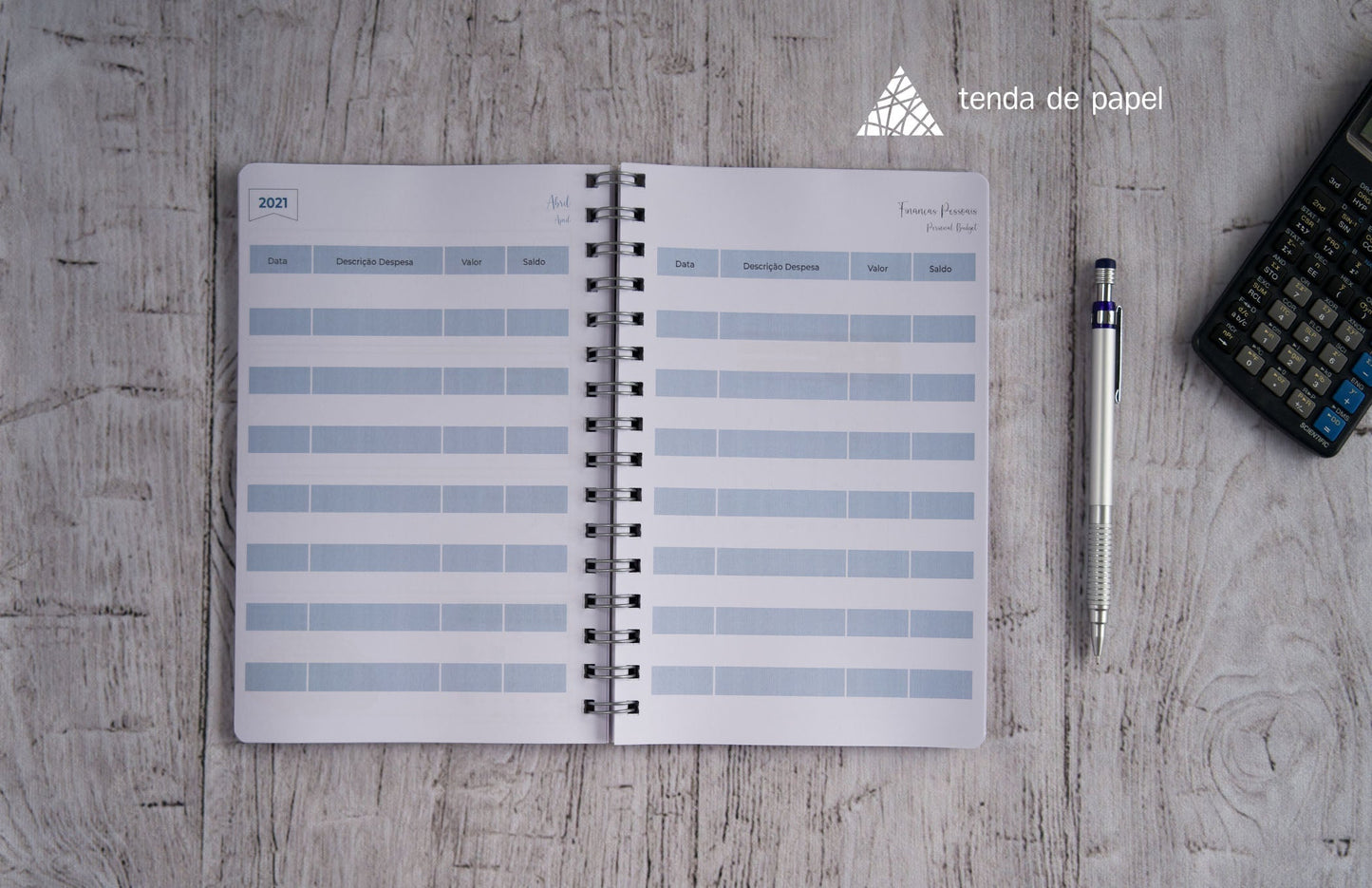 Agenda personalizada A5 — registo de finanças pessoais