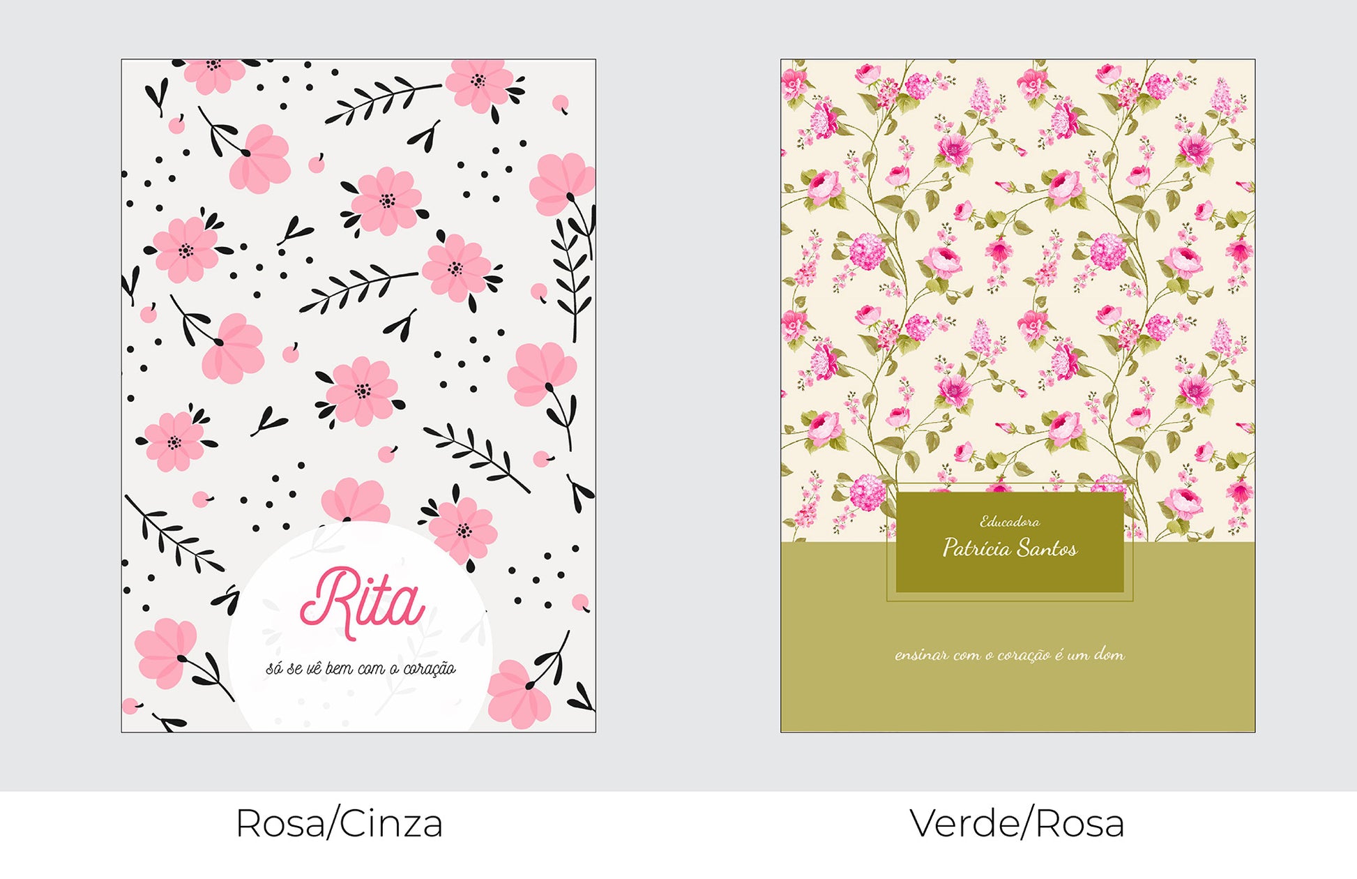 Caderno personalizado com nome e frase inspiradora — opções de capa disponíveis