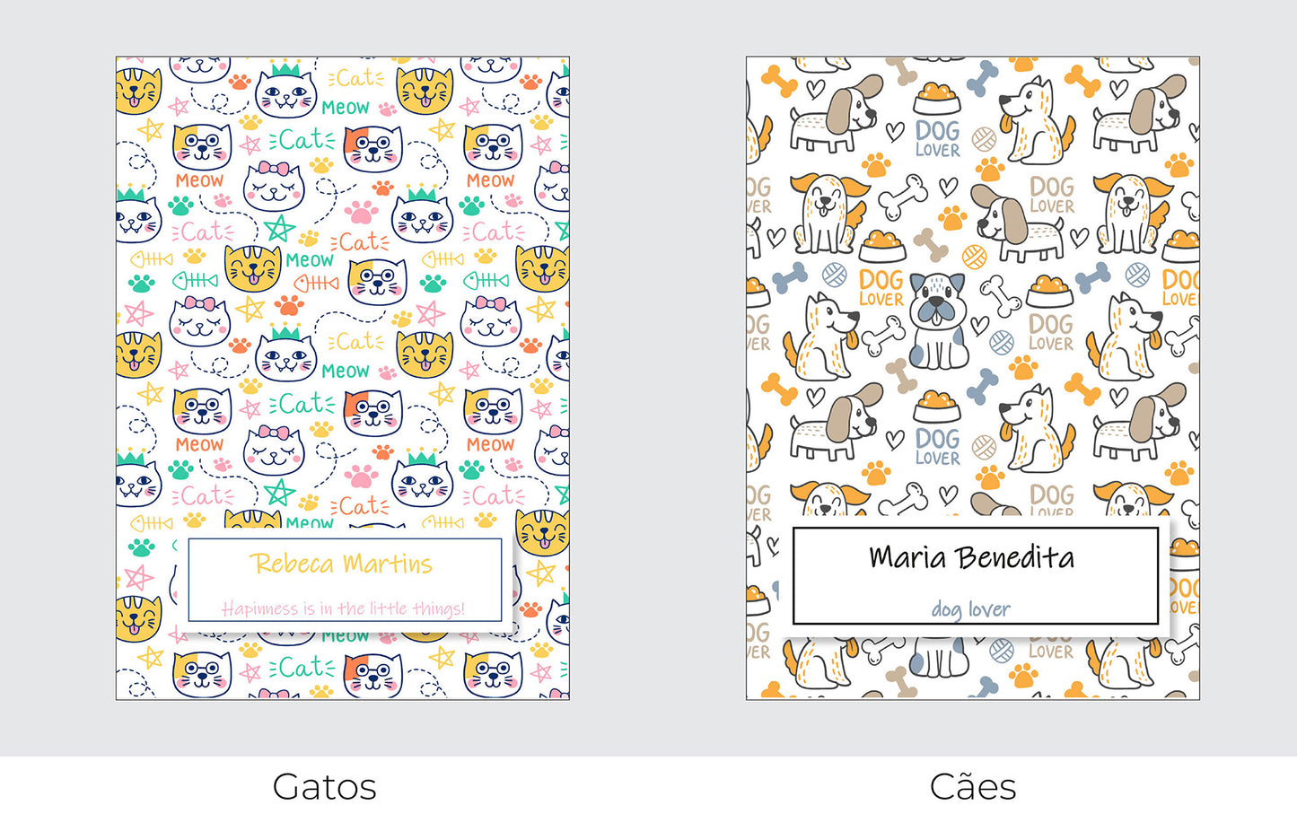Caderno personalizado com nome e frase inspiradora — opções de capa disponíveis
