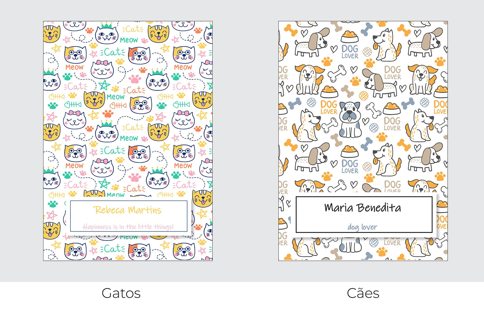 Caderno personalizado com nome e frase inspiradora — opções de capa disponíveis