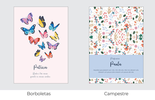 Caderno personalizado com nome e frase inspiradora — opções de capa disponíveis