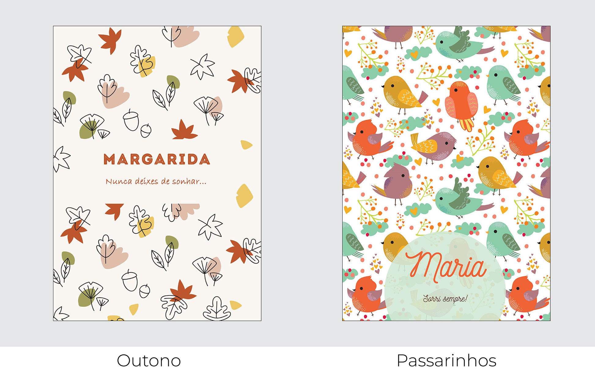Caderno personalizado com nome e frase inspiradora — opções de capa disponíveis