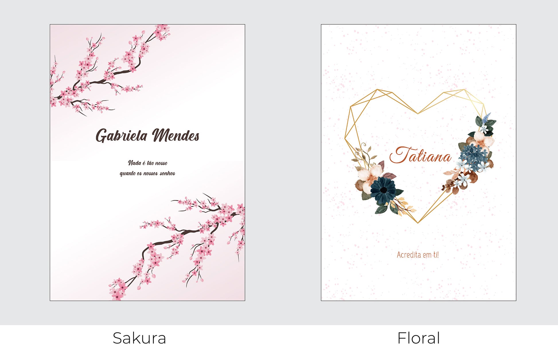 Caderno personalizado com nome e frase inspiradora — opções de capa disponíveis