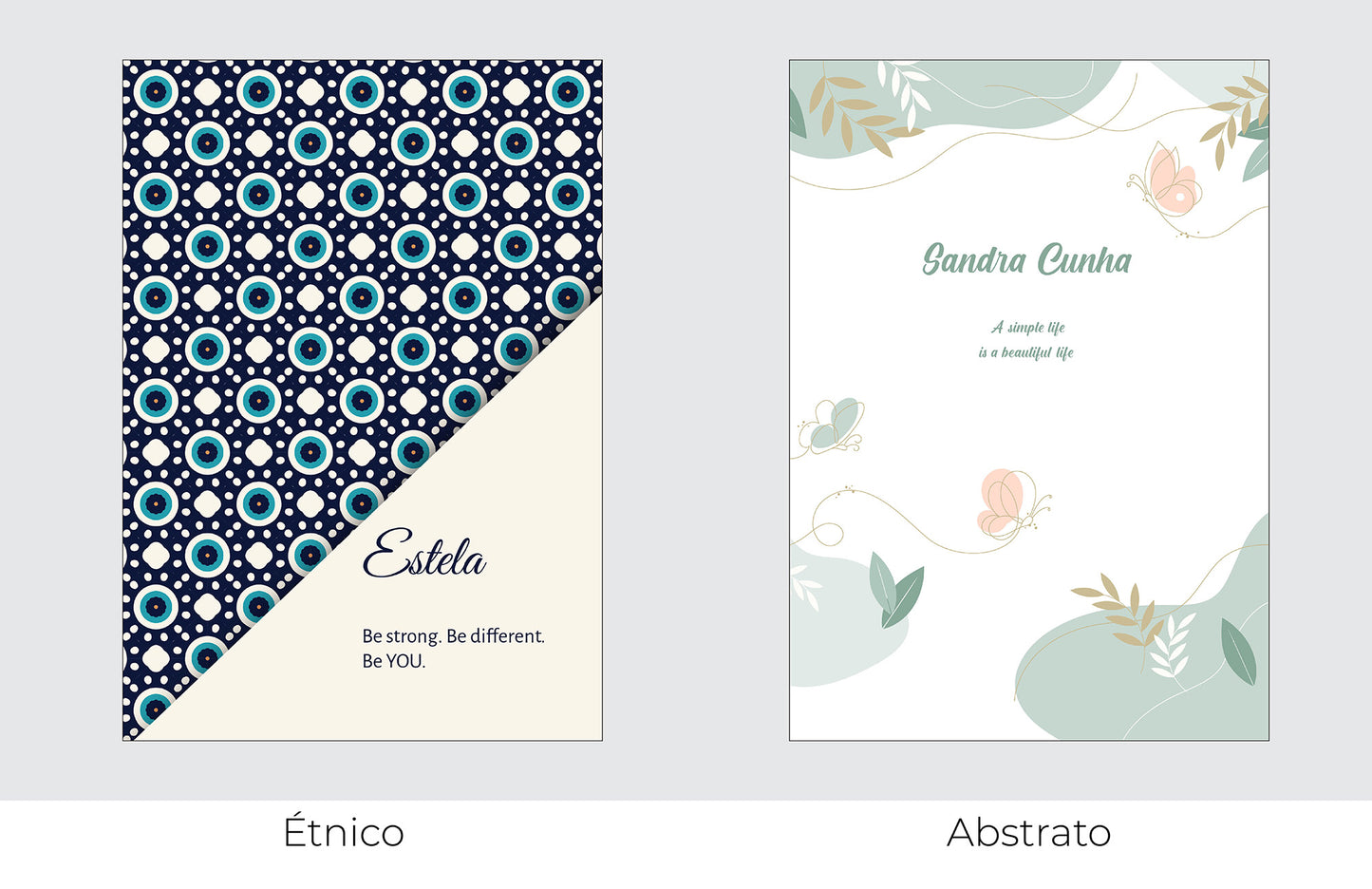 Caderno personalizado com nome e frase inspiradora — opções de capa disponíveis