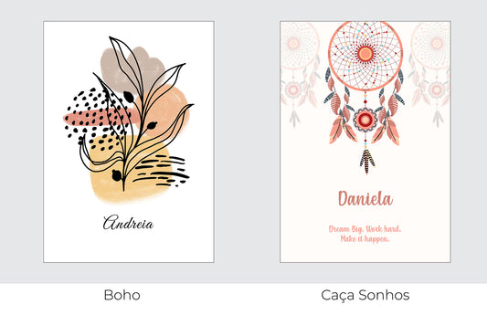 Caderno personalizado com nome e frase inspiradora — opções de capa disponíveis
