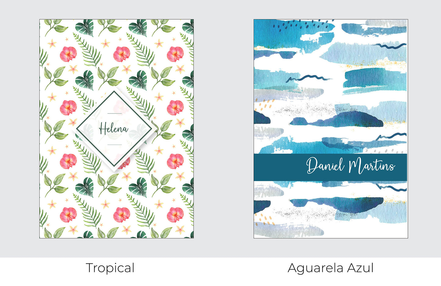 Caderno personalizado com nome — opções de capa disponíveis