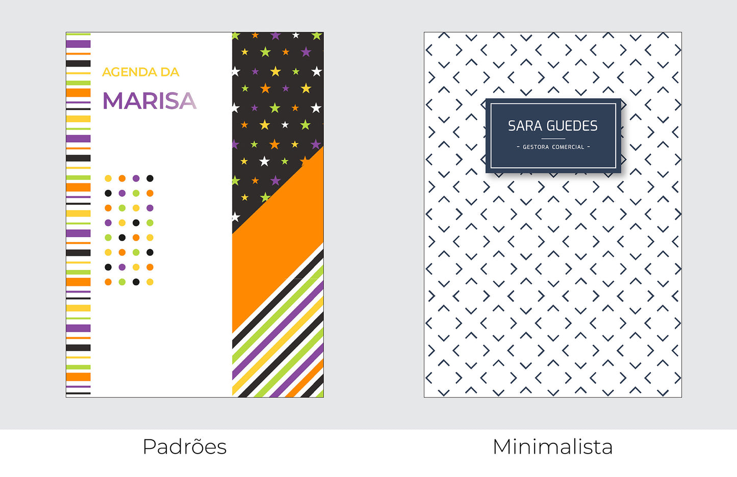 Caderno personalizado com nome — opções de capa disponíveis